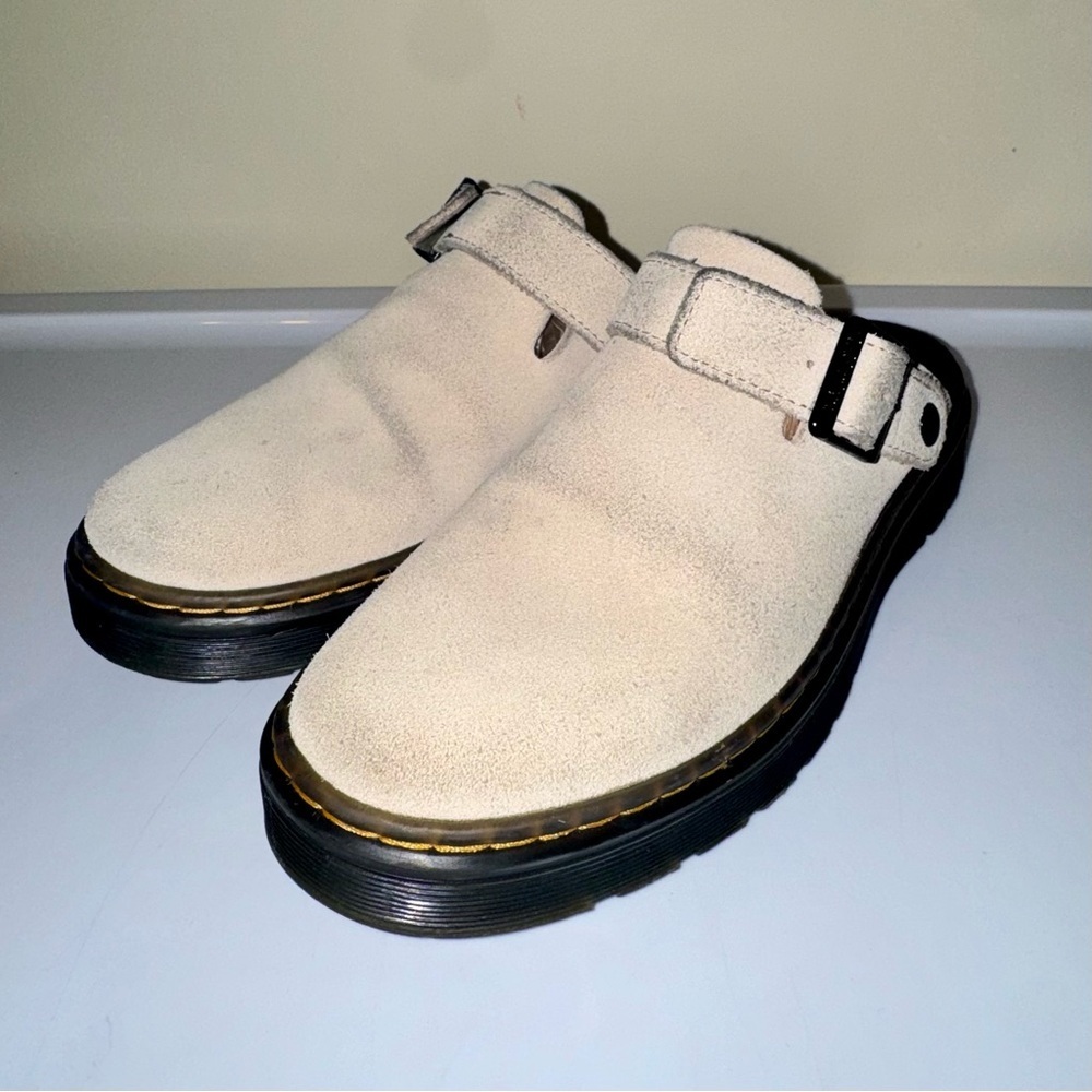 Dr. Martens Cream Carlson Suede Slingback Mules Size 7 View 5